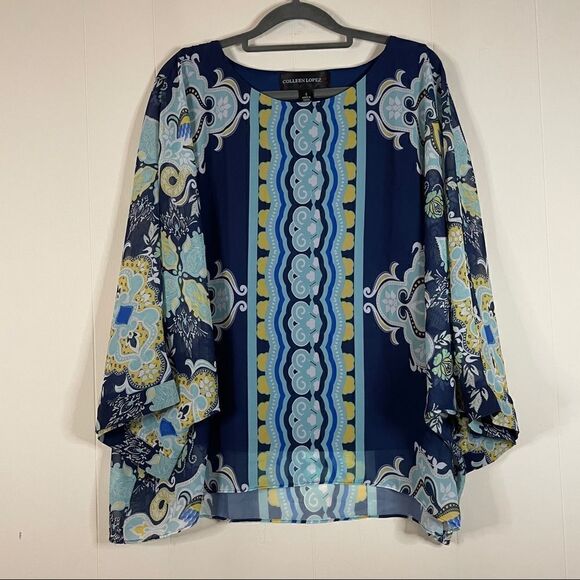 Colleen Lopez Draped Batwing Printed Top - Picture 1 of 5